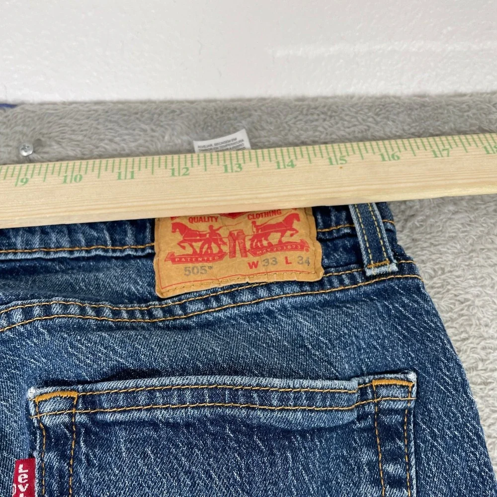 Levis 505 Regular Fit Jeans Mens 33x34 Blue Denim Straight Leg Stretch